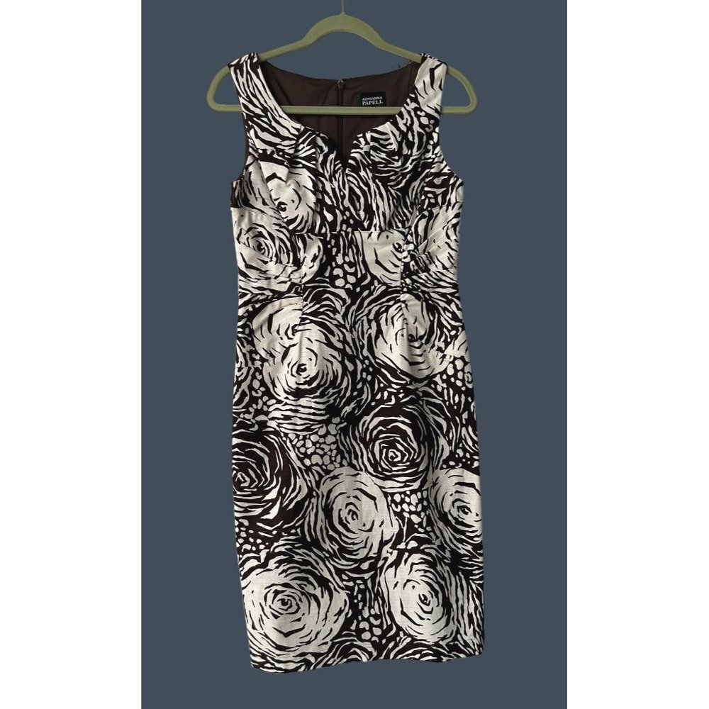 Adriana Papell Dress Ruched Sides Linen Blend Womens Size 8